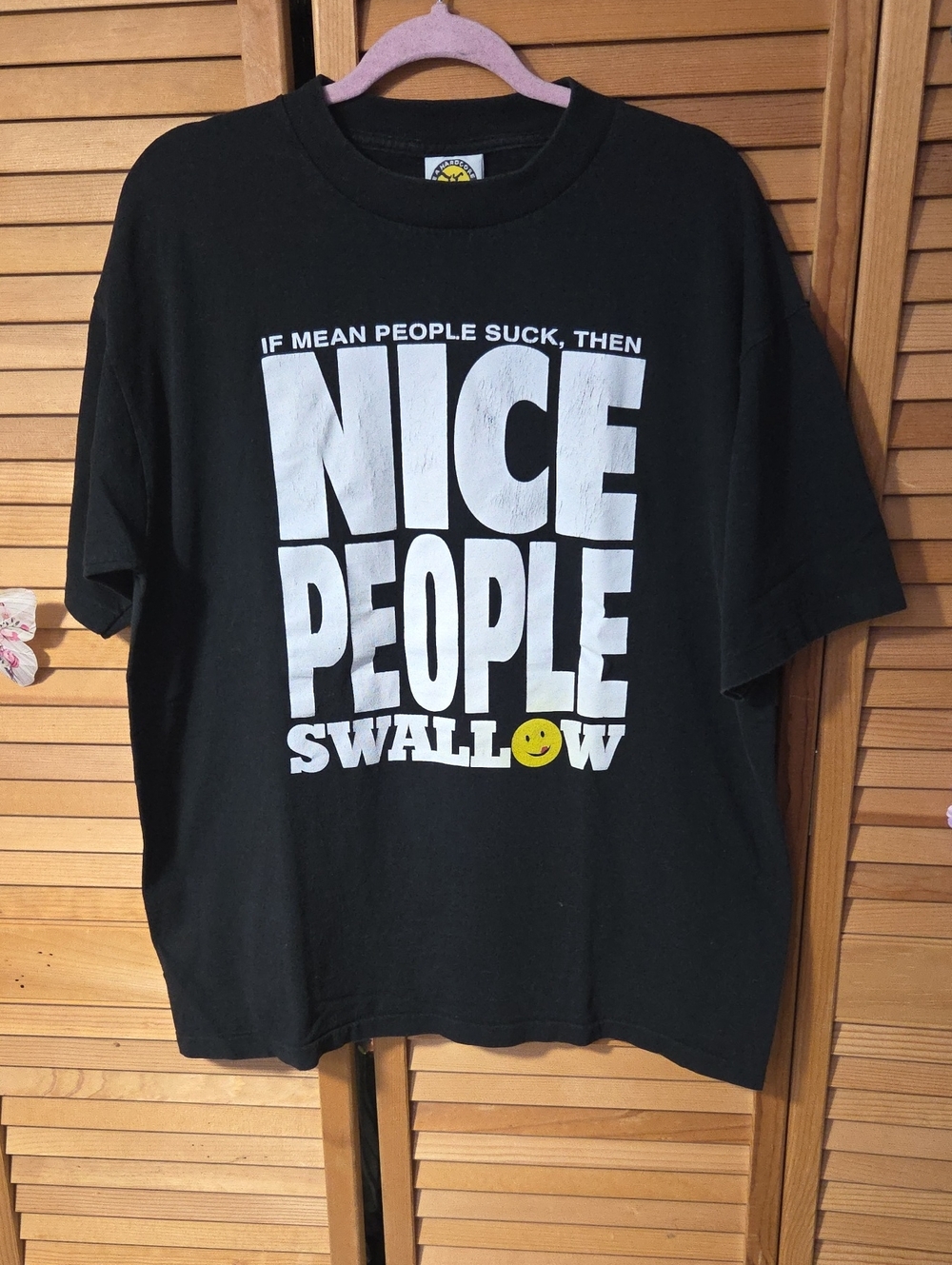 Black Graphic Short-Sleeve Tee with Bold 'Nice People' Print